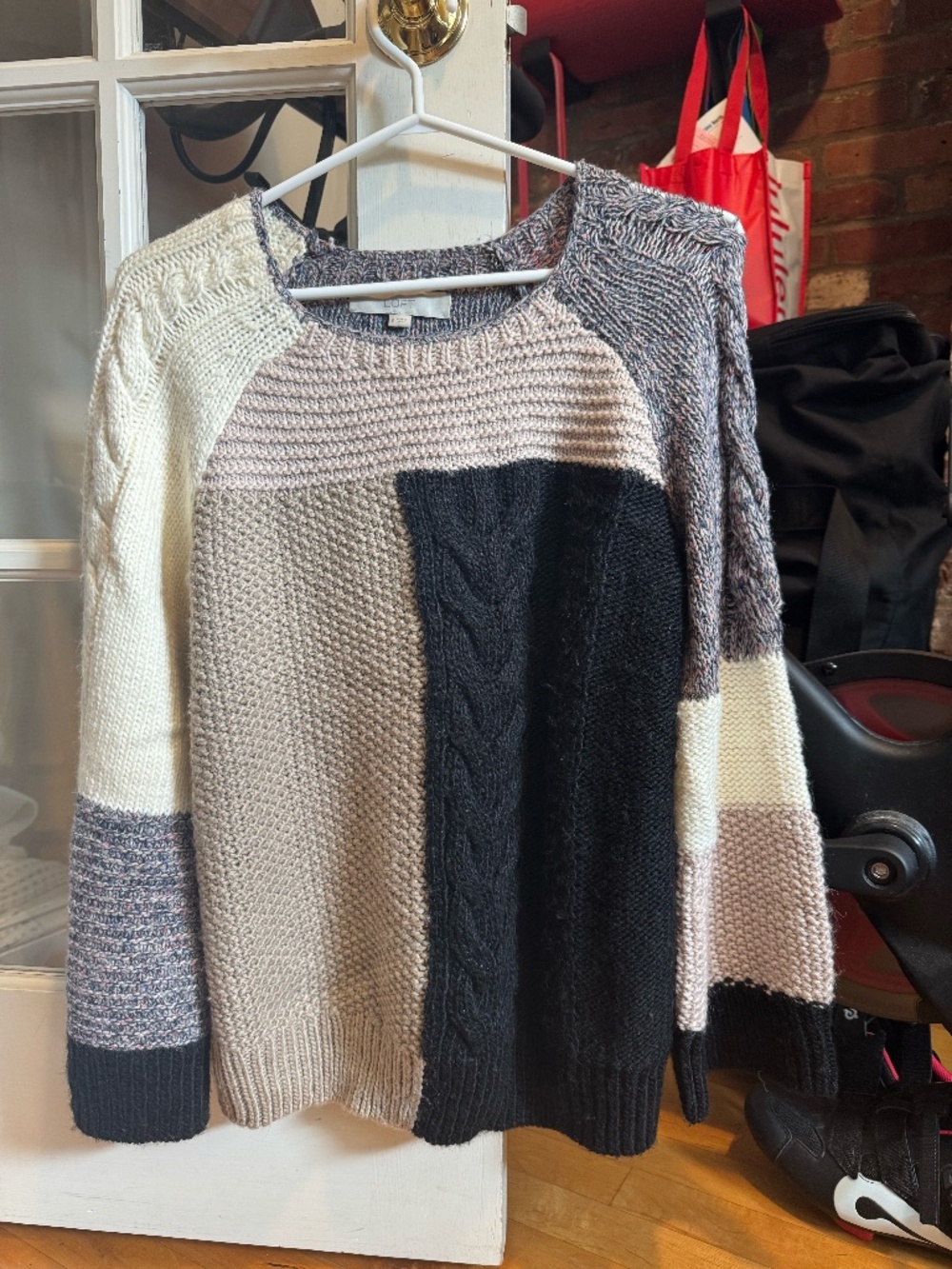 LOFT Colorblock Cable-Knit Sweater